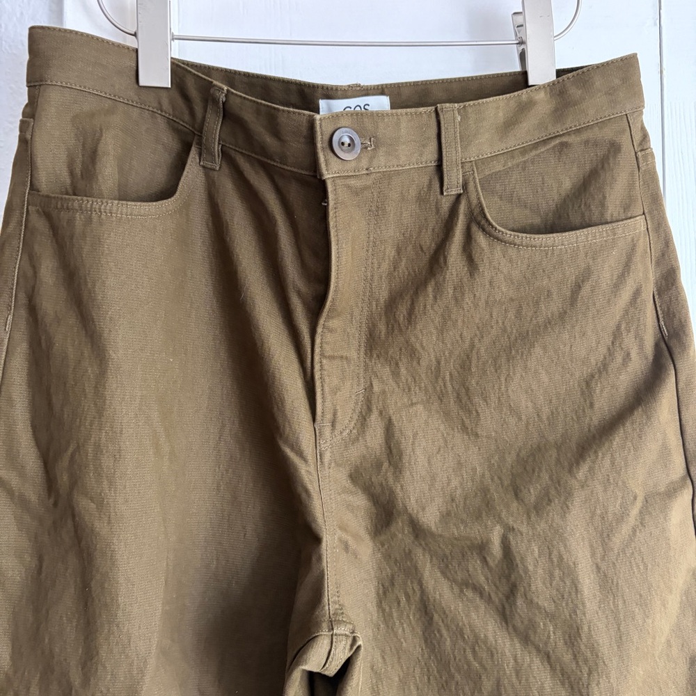 COS | Tapered Leg High Rise Chino Pants Trousers Textured Green Size 12 - Picture 4 of 9